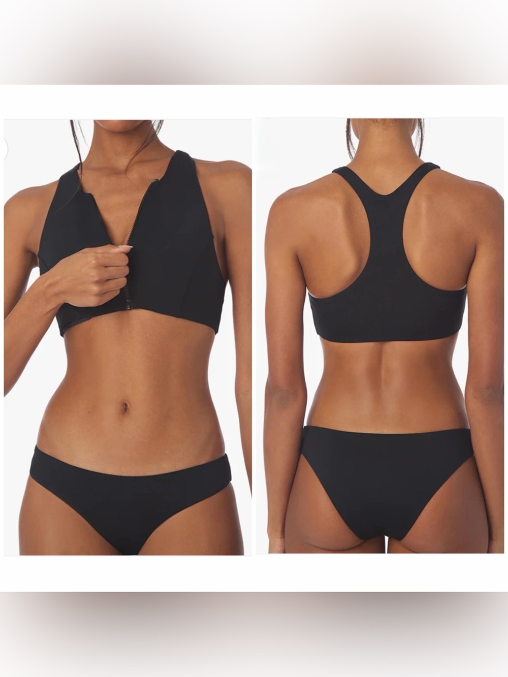 WeWoreWhat Black Set zip front Racerback bikini top and low-rise bottom